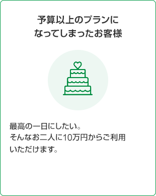 予算以上のプランになってしまったお客様 最高の一日にしたい そんなお二人に10万円からご利用いただけます